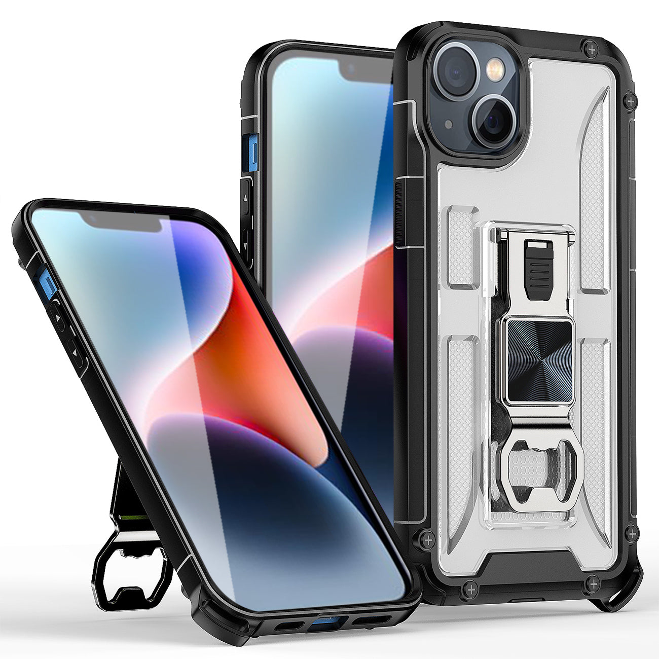 Kickstand Ring Holder/Bottle Opener with Magnetic Car Mount for IPHONE 14  In Clear